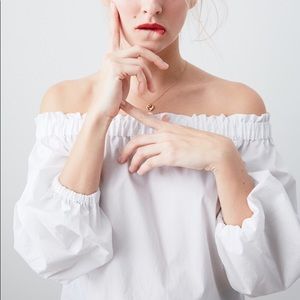 J. Crew White Poplin Off the Shoulder Long Sleeve Top